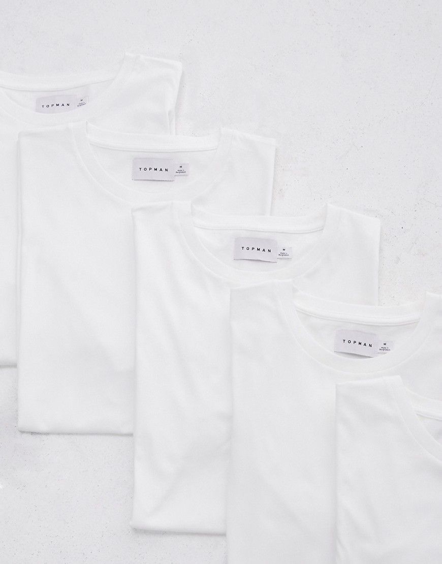 Confezione da 5 T-shirt classiche bianche - Topman - Modalova