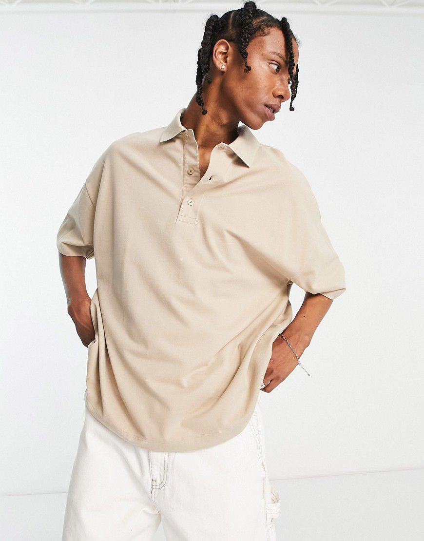 Polo super oversize in piqué color pietra - Topman - Modalova