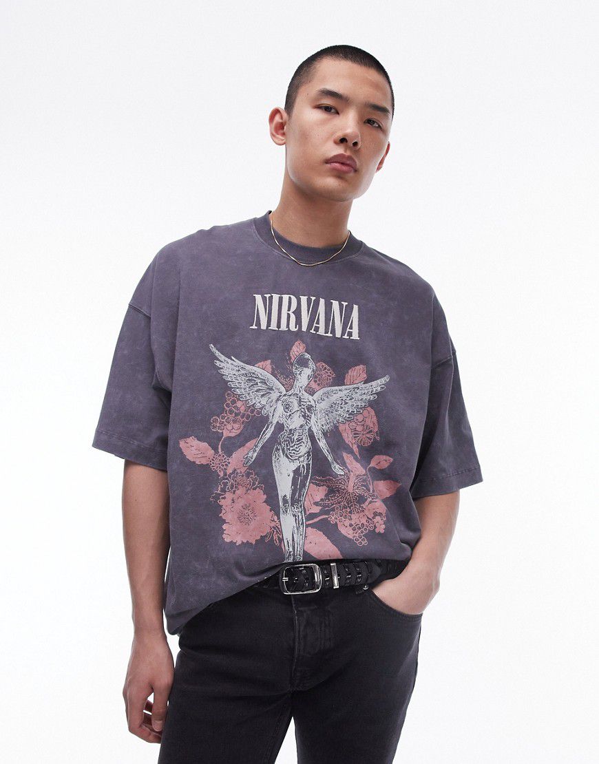 T-shirt super oversize slavato con stampa "Nirvana" con angelo - Topman - Modalova