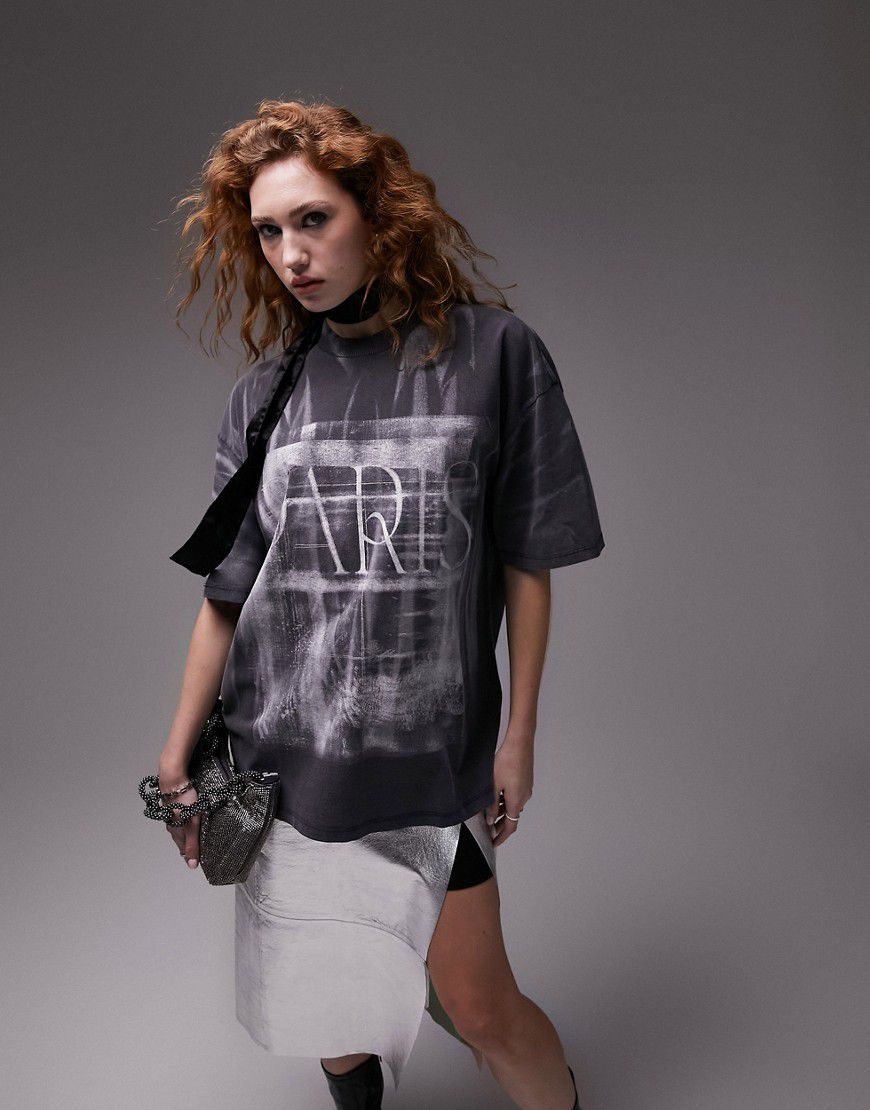 T-shirt oversize nero slavato con stampa grafica "Paris" - Topshop - Modalova