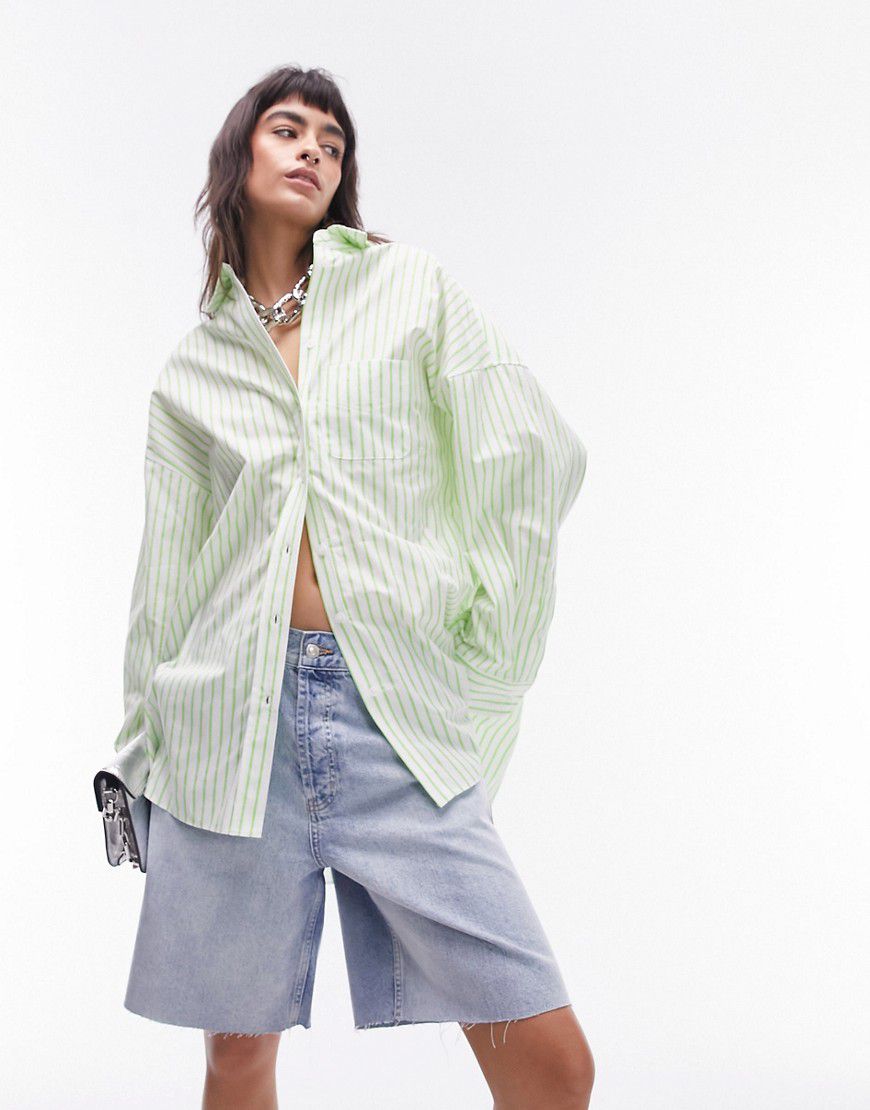 Camicia oversize color lime a righe - Topshop - Modalova