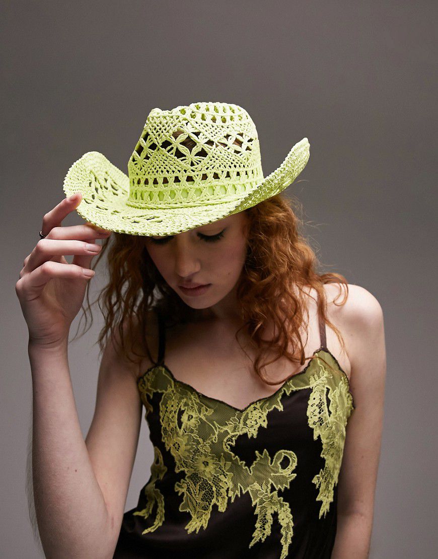 Cappello da cowboy intrecciato color lime - Topshop - Modalova