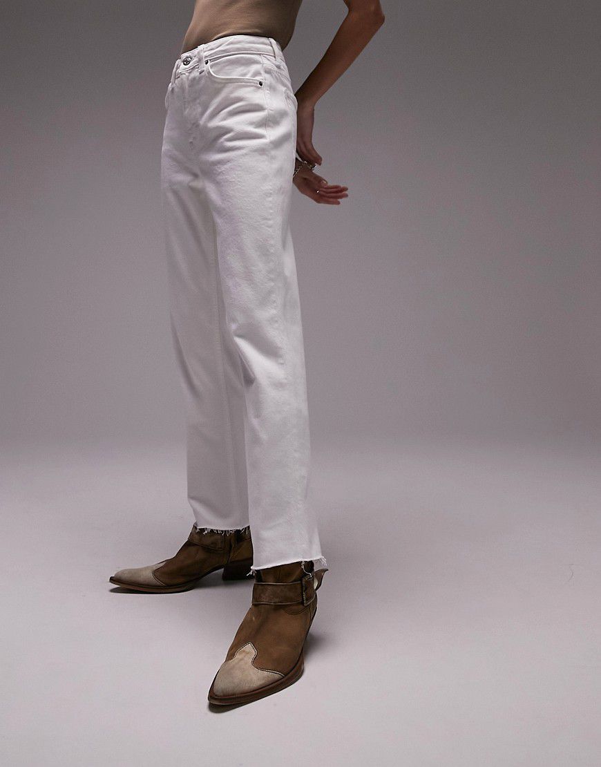 Jeans dritti a vita medio alta bianchi con fondo grezzo - Topshop - Modalova