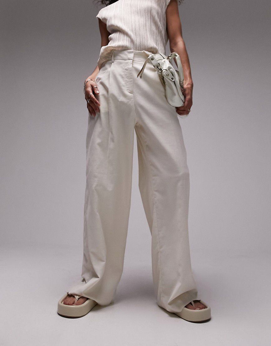 Pantaloni in misto lino color avena a fondo ampio in coordinato - Topshop - Modalova