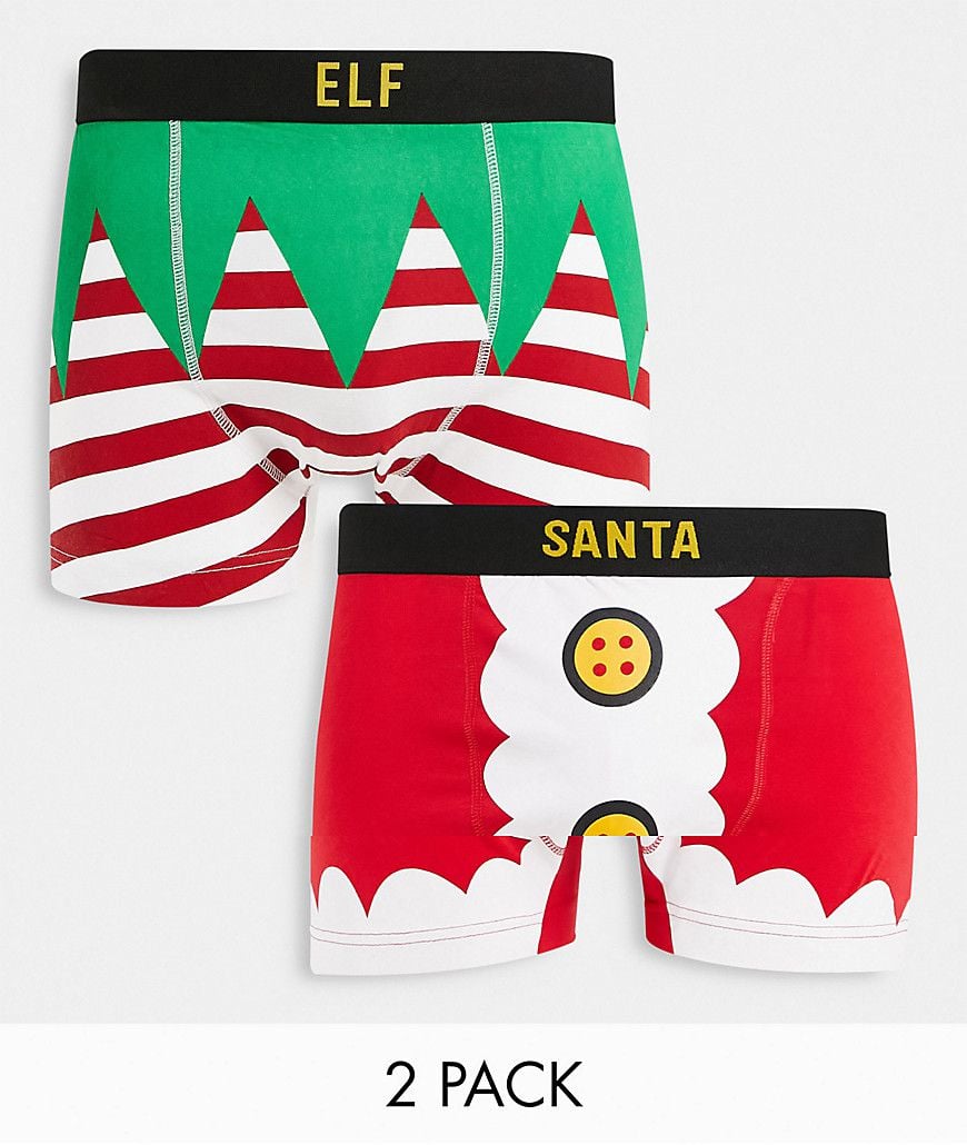 Confezione da due boxer aderenti natalizi con Babbo Natale ed elfo - Threadbare - Modalova