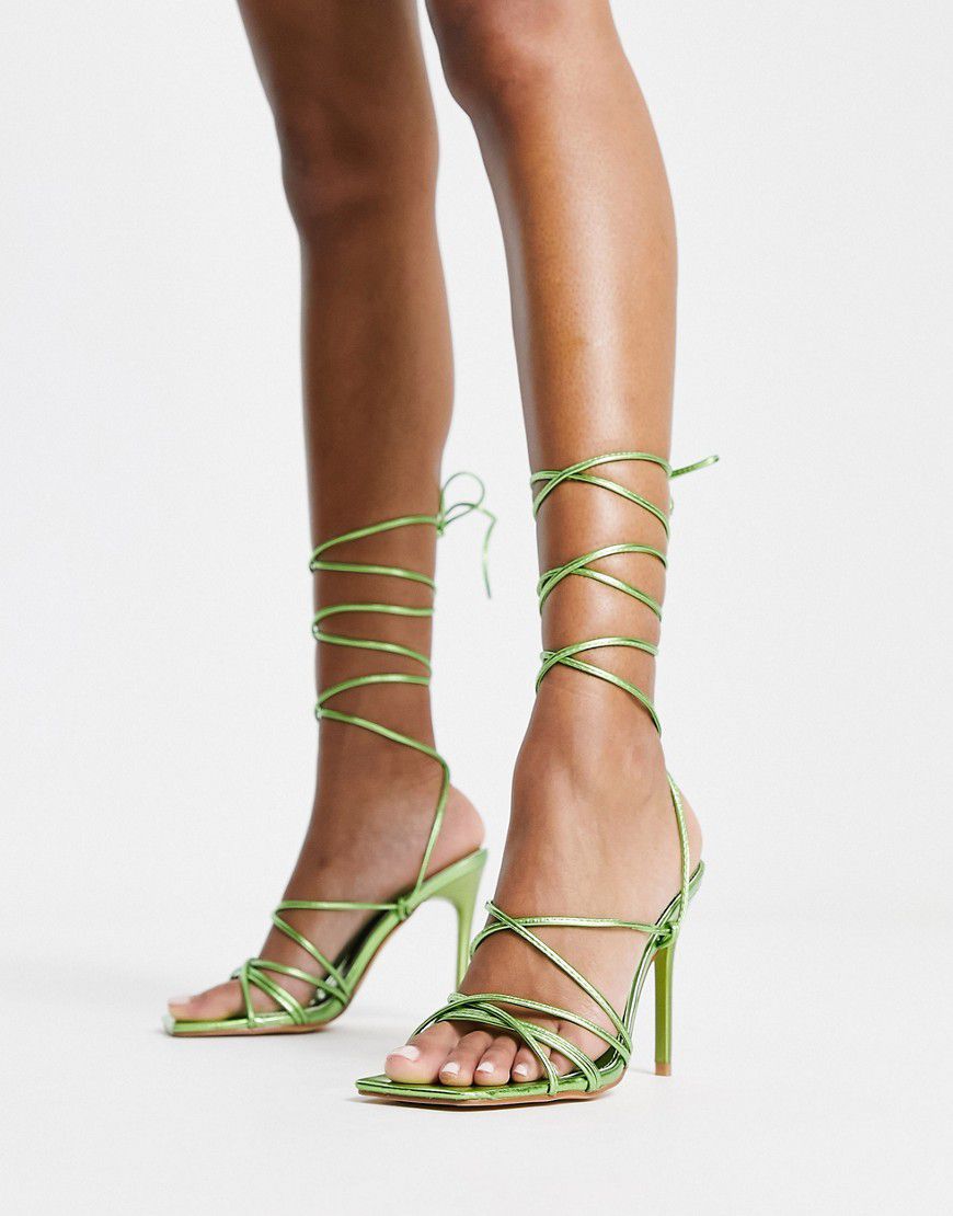 Sandali verdi con tacco a spillo, allacciatura alla gamba e punta squadrata - Truffle Collection - Modalova