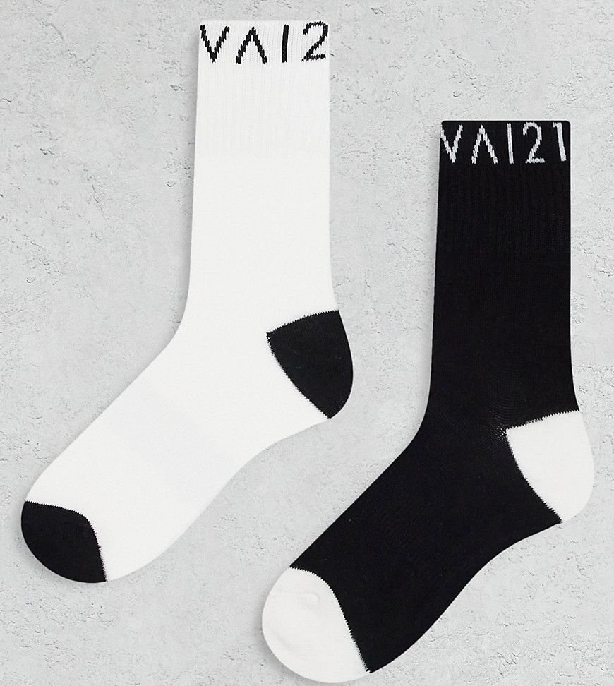 Confezione di due paia di calzini da tennis nero e crema - VAI21 - Modalova