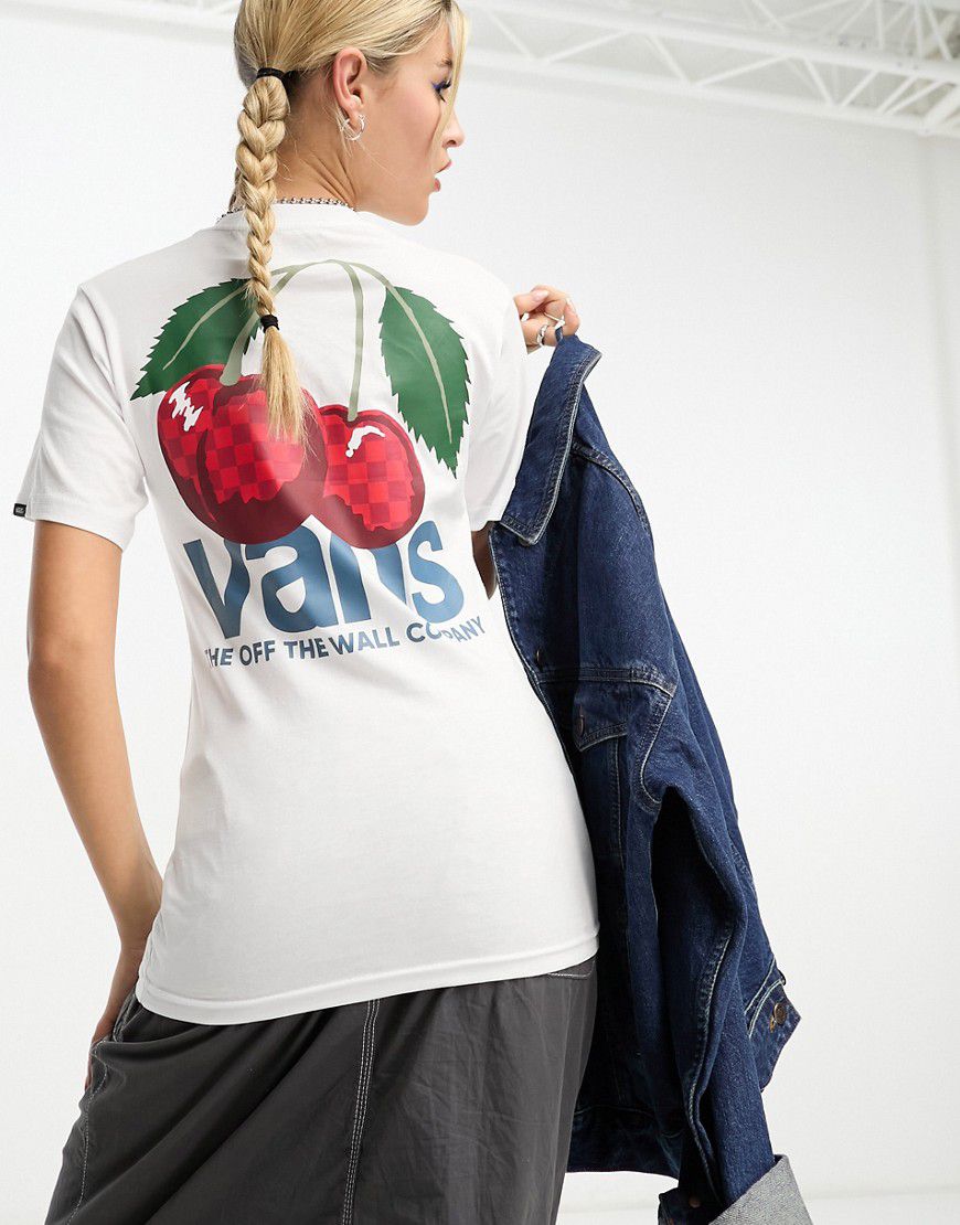 T-shirt unisex bianca con stampa di ciliegie a quadri sul retro - Vans - Modalova