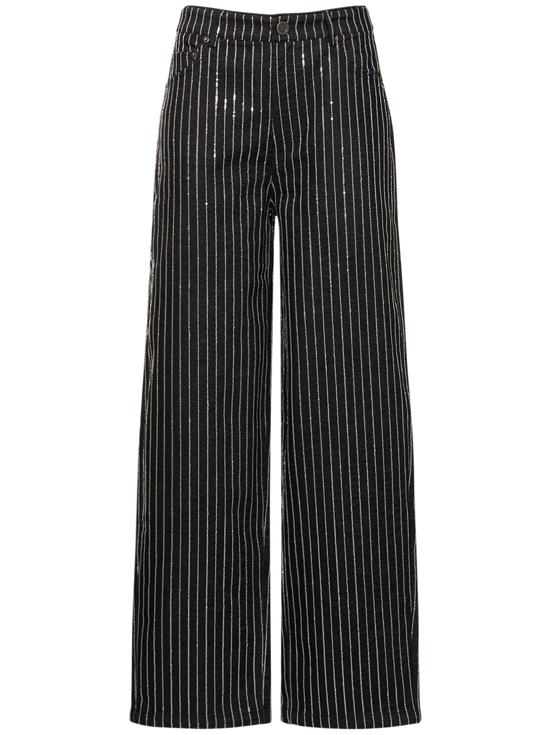 Pantaloni Larghi In Twill Di Cotone / Paillettes - ROTATE - Modalova