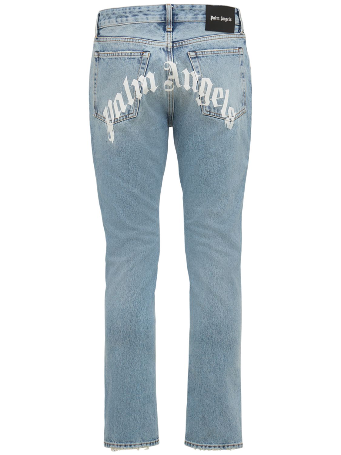 Jeans In Denim Di Cotone Con Stampa Logo 17.1cm - PALM ANGELS - Modalova