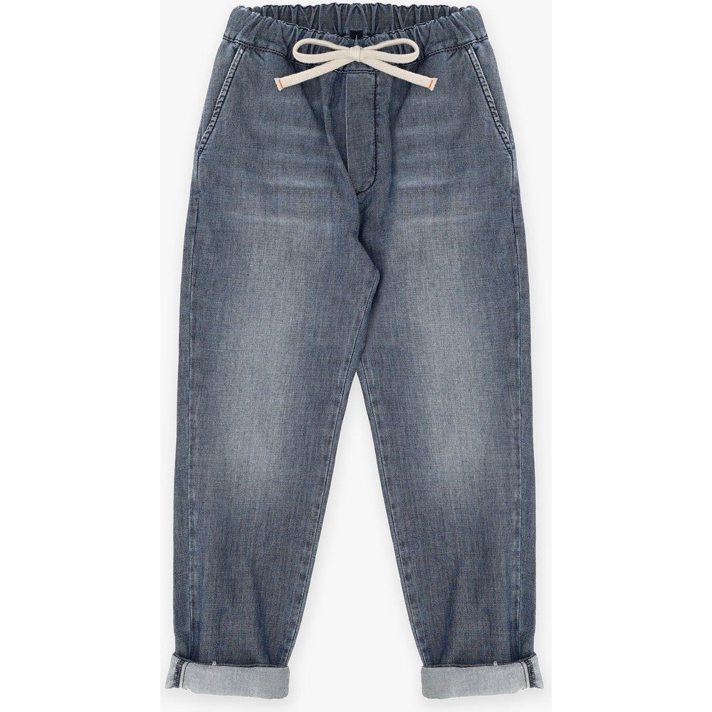Jeans straight effetto délavé in puro cotone con coulisse - Please - Modalova