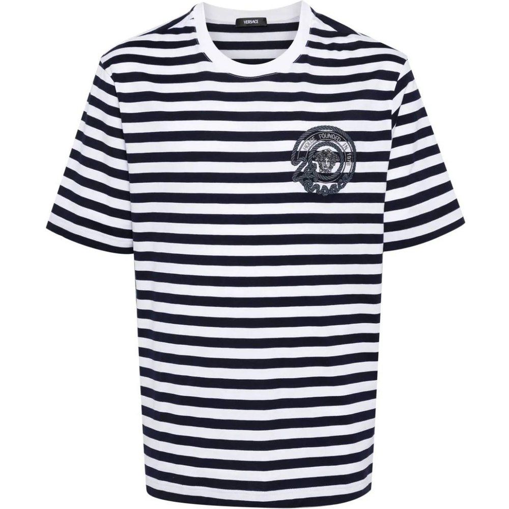 T-shirt in jersey di cotone blu navy/bianco - Versace - Modalova
