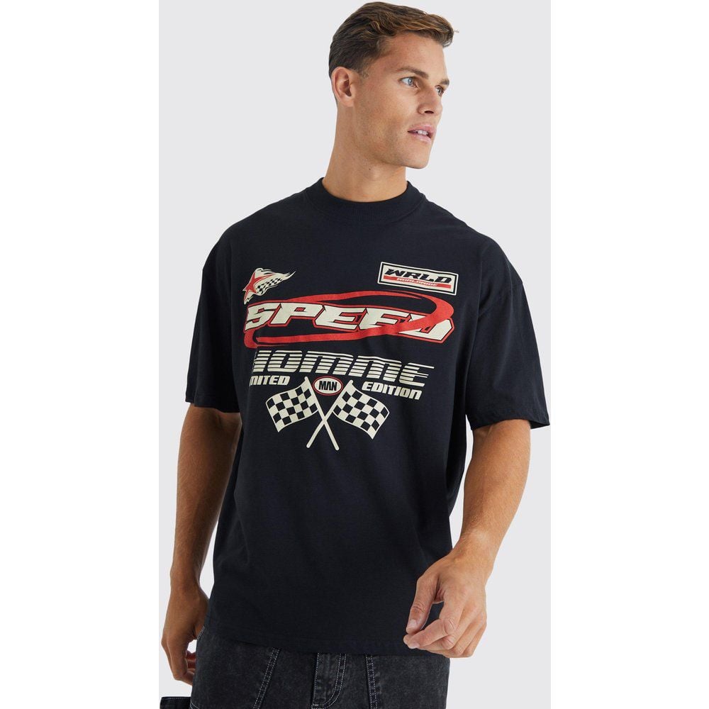 T-shirt Tall oversize con stampa Moto Racing - boohoo - Modalova
