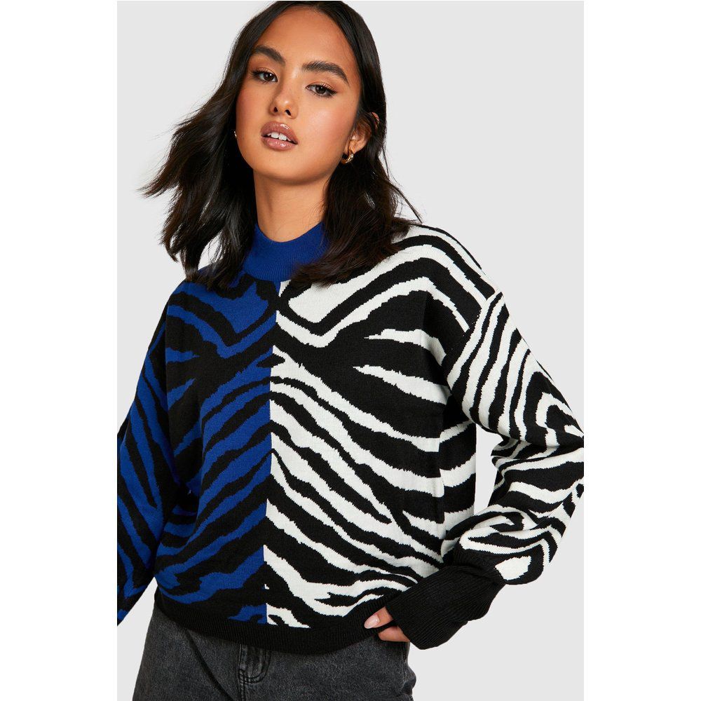Maglione con stampa zebrata a blocchi di colore - boohoo - Modalova