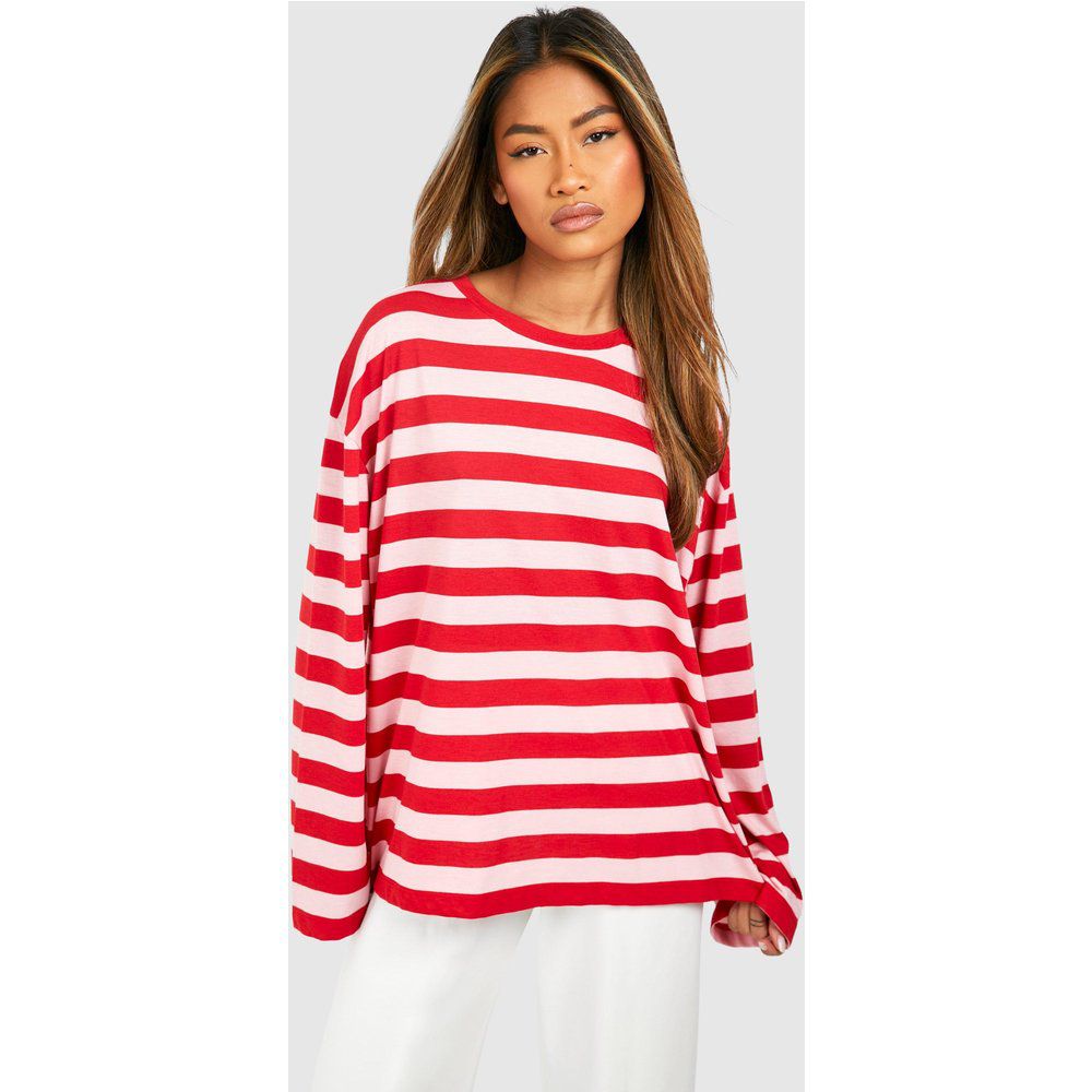 Wide Sleeve Stripe T-shirt, Rosso - boohoo - Modalova