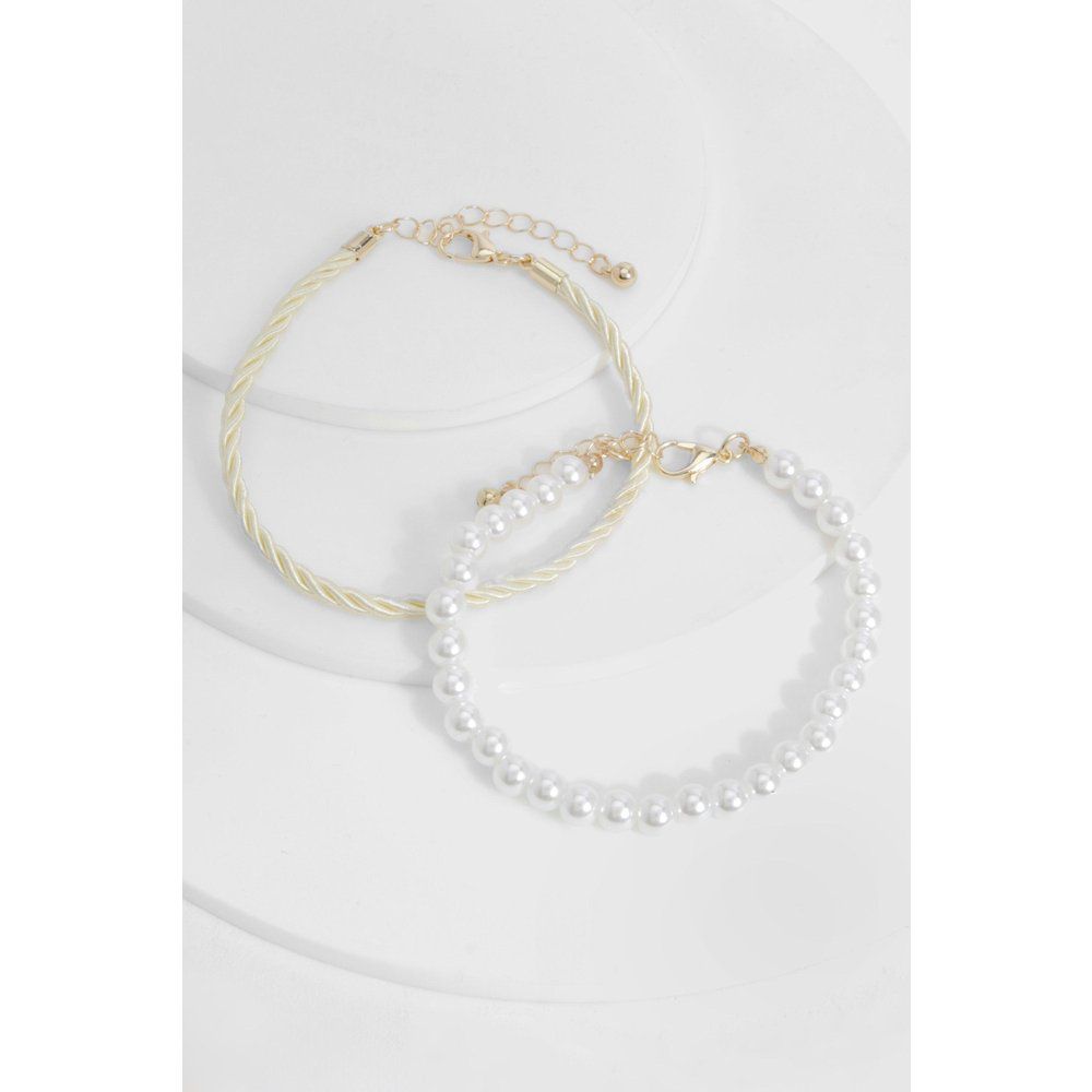 Pearl And Rope Bracelet, Metallics - boohoo - Modalova