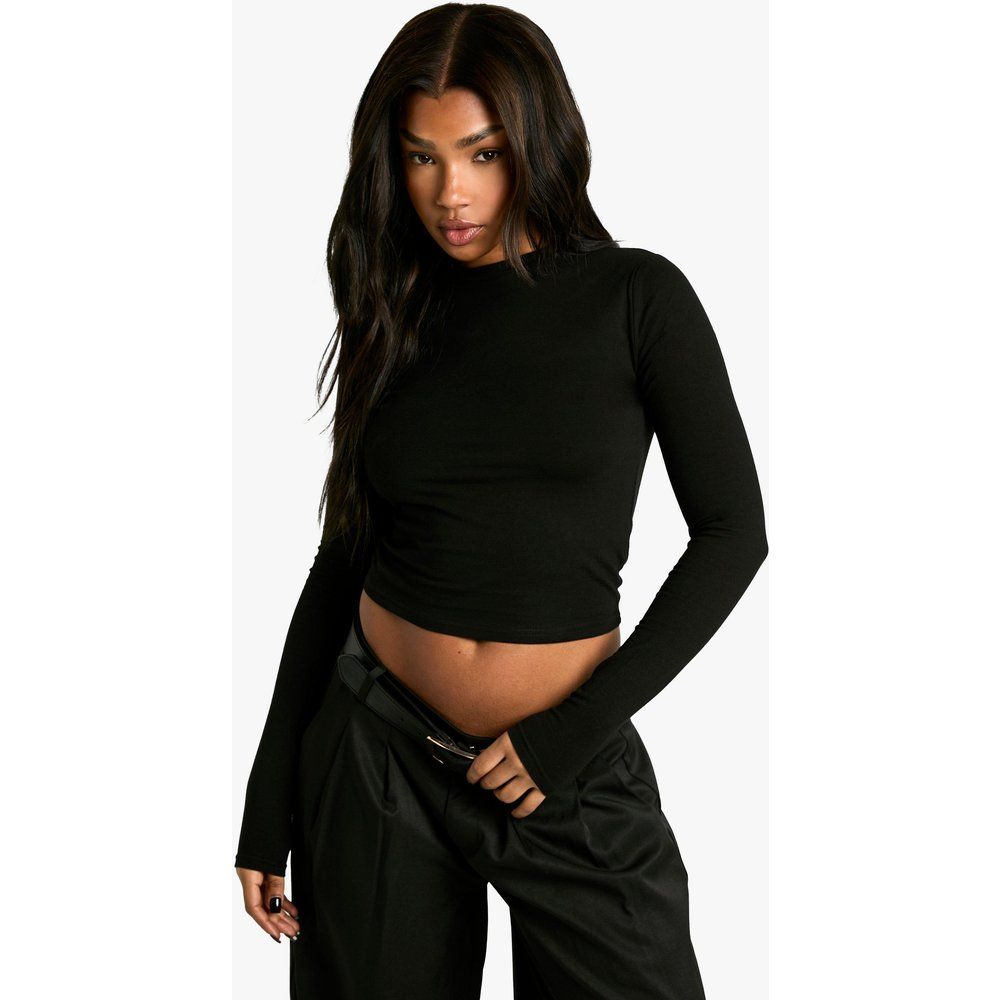 Crop top a girocollo Basic a maniche lunghe - boohoo - Modalova