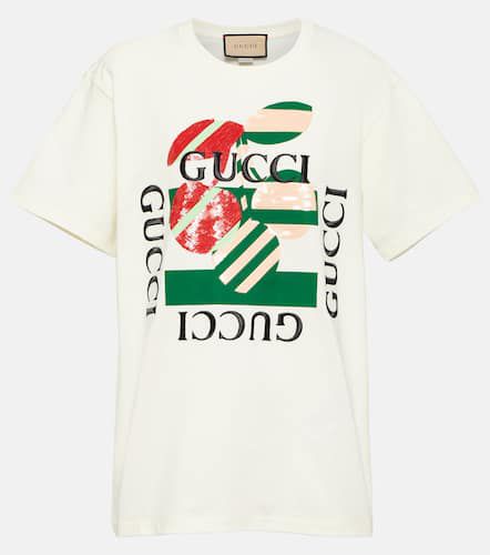 T-shirt in jersey di cotone con stampa - Gucci - Modalova