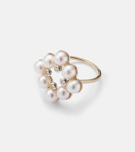 Cluster 14kt ring with pearls and diamonds - Mateo - Modalova