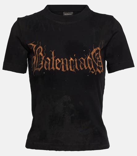 T-shirt distressed in cotone con stampa - Balenciaga - Modalova