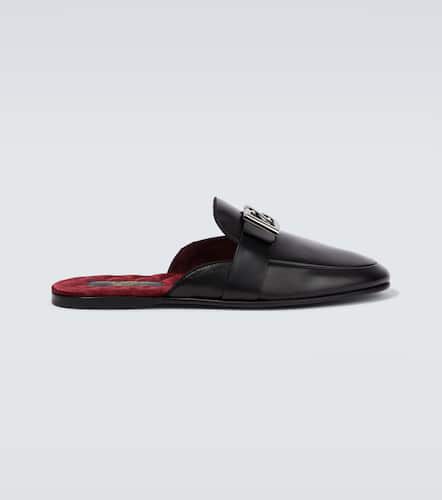 Slippers in pelle con logo - Dolce&Gabbana - Modalova