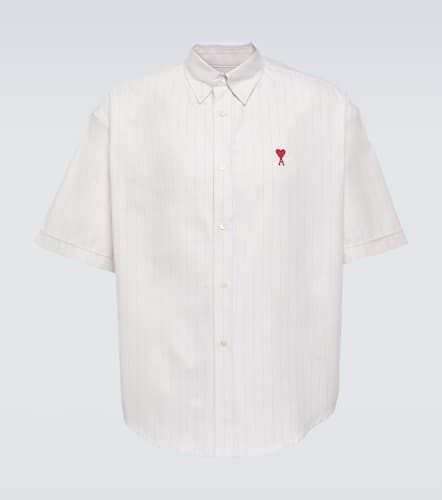 Camicia gessata in cotone con logo - Ami Paris - Modalova