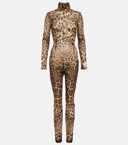 X Kim - Jumpsuit in misto seta con stampa leopardata - Dolce&Gabbana - Modalova