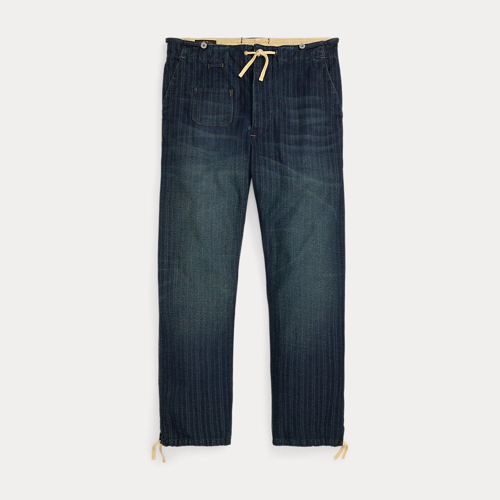 Indigo Striped Jersey Drawstring Trouser - RRL - Modalova